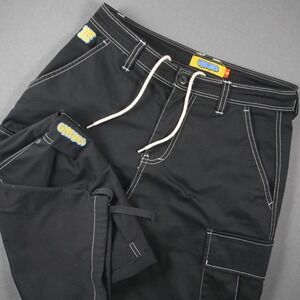 Y2K EMPYRE Baggy Wide Leg Drawstring Black Contrast Stitch Cargo Pants 28